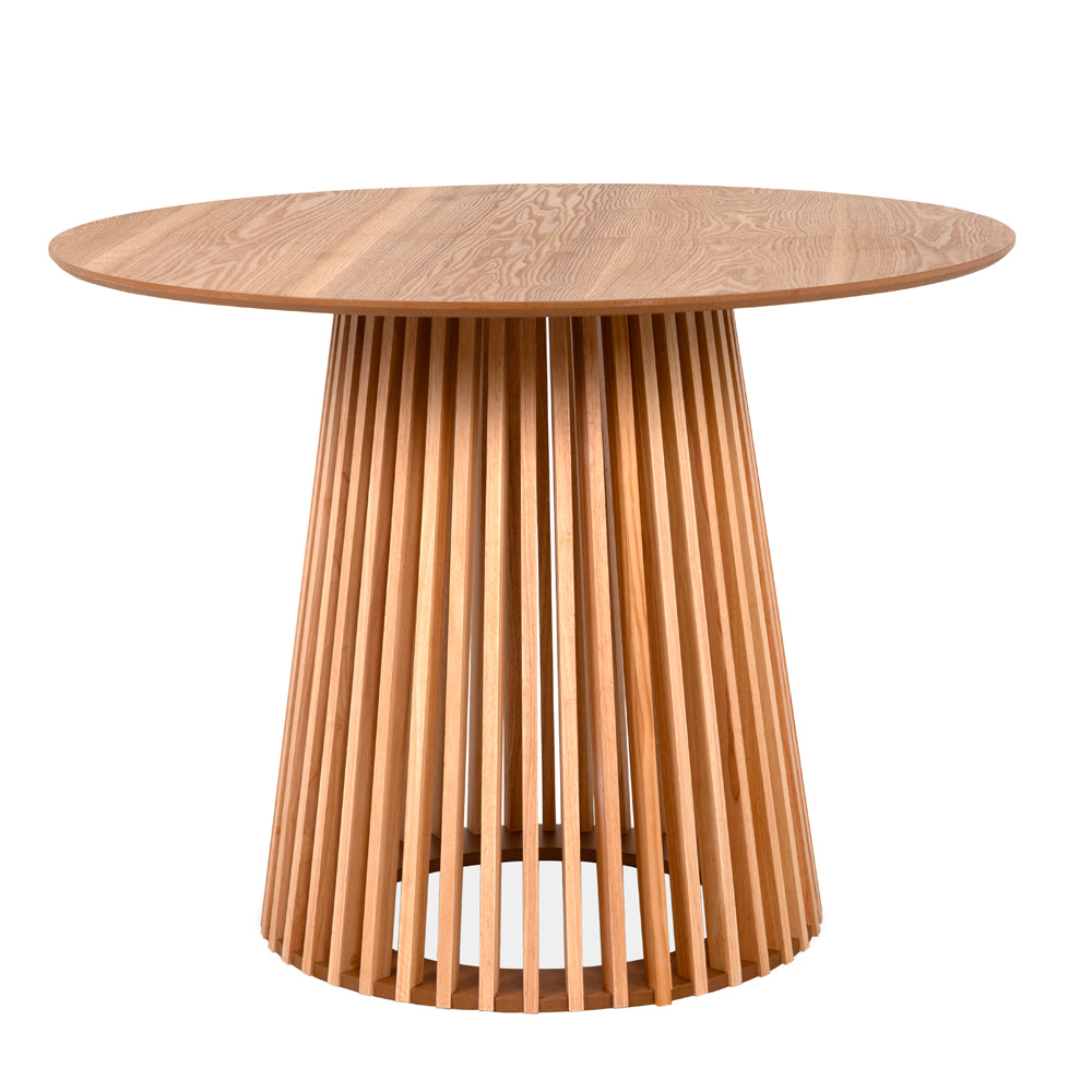 Tavolo rotondo con base cannettata a listelli in legno naturale 100 cm Garle81A