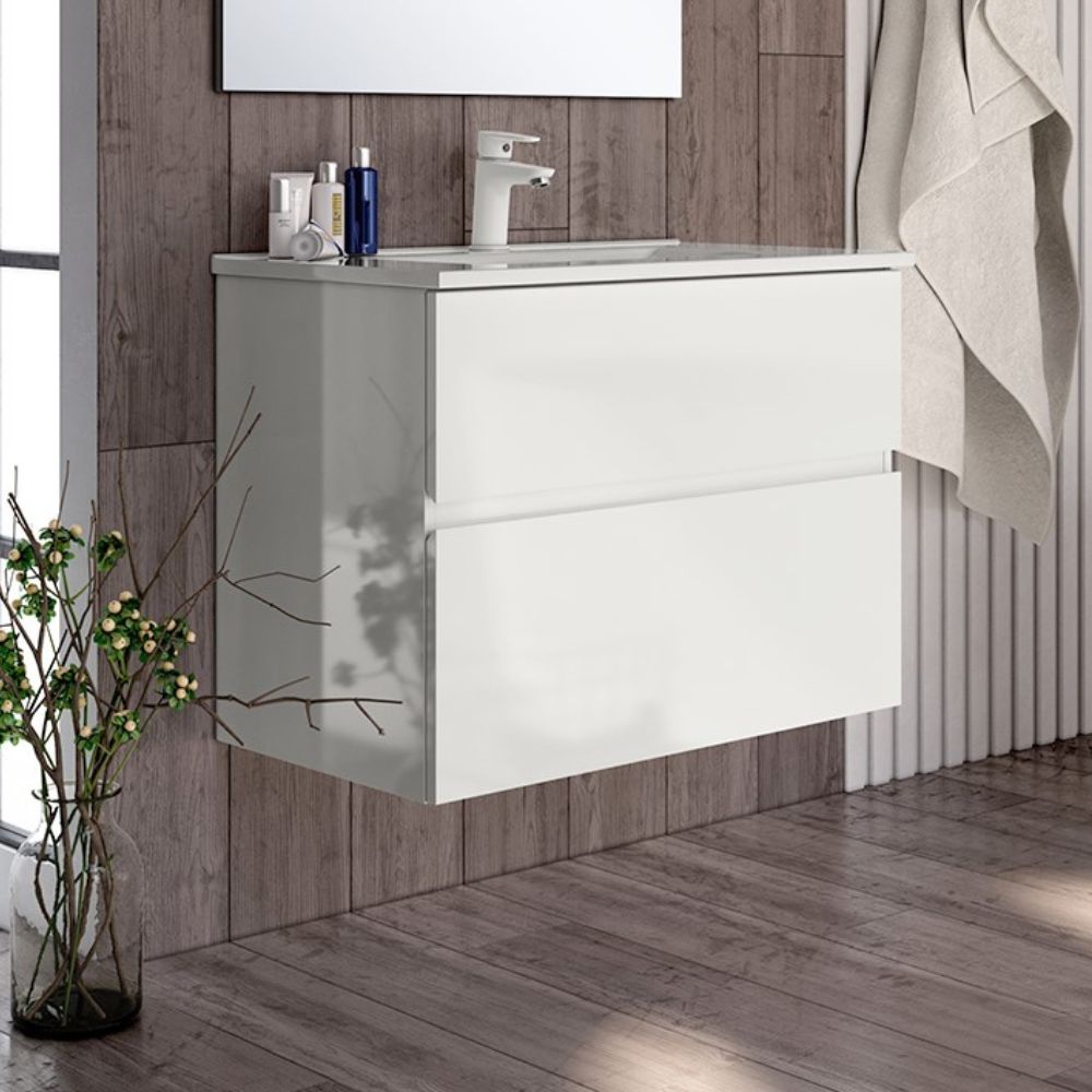 Wandhängender Badschrank London 2 Schubladen 70x45x59H weiß lackiert