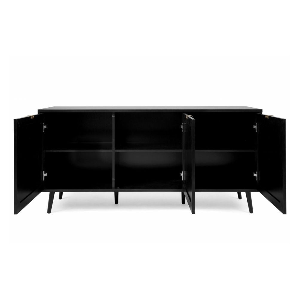 Madia 150 cm con 3 ante colore nera con frontali effetto vimini - Vienna51A