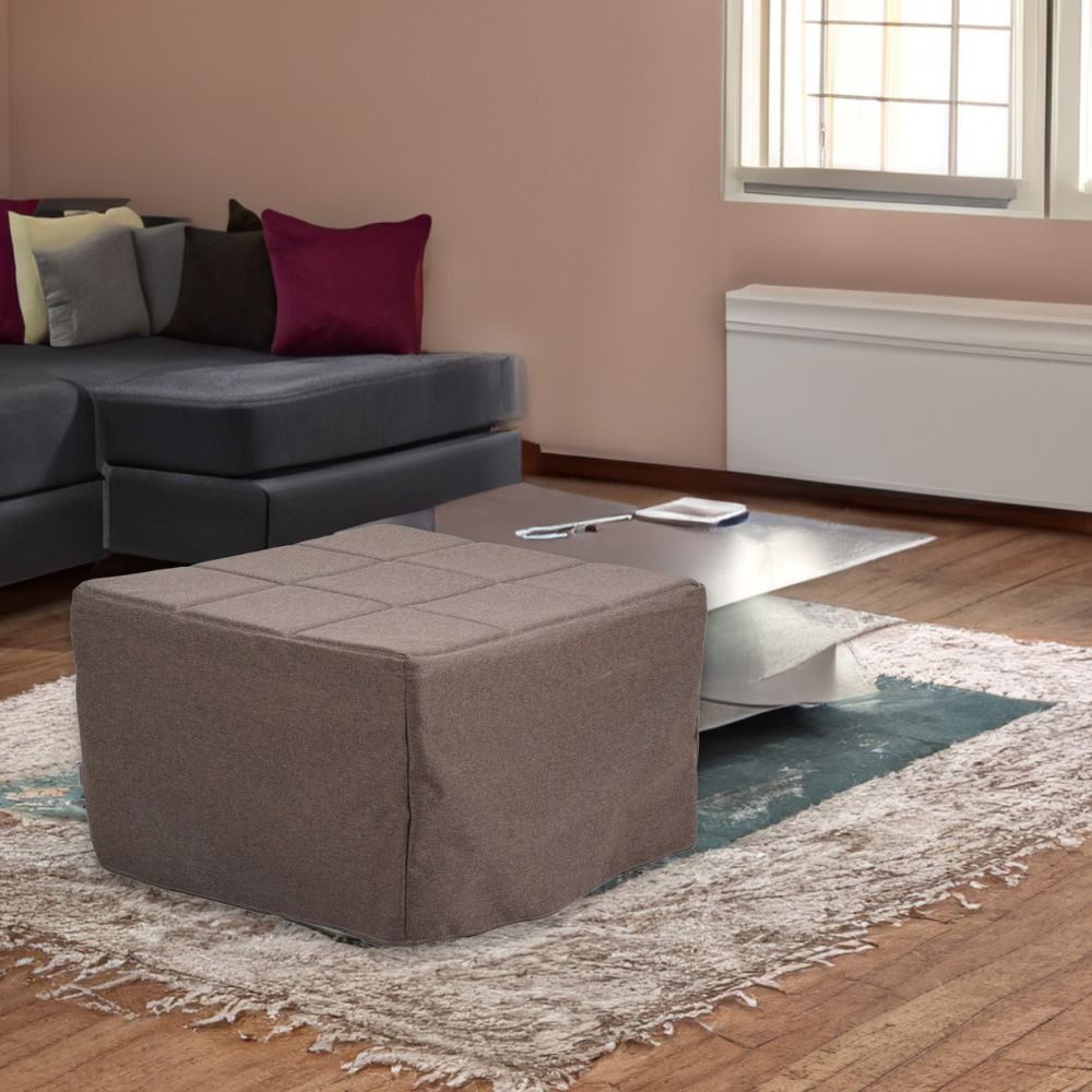 Pouf convertible en lit revêtement en tissu couleur taupe - Vega