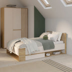 Letto una piazza e mezza 120x200 con cassetto e vani a giorno rovere e cashmere Neutra