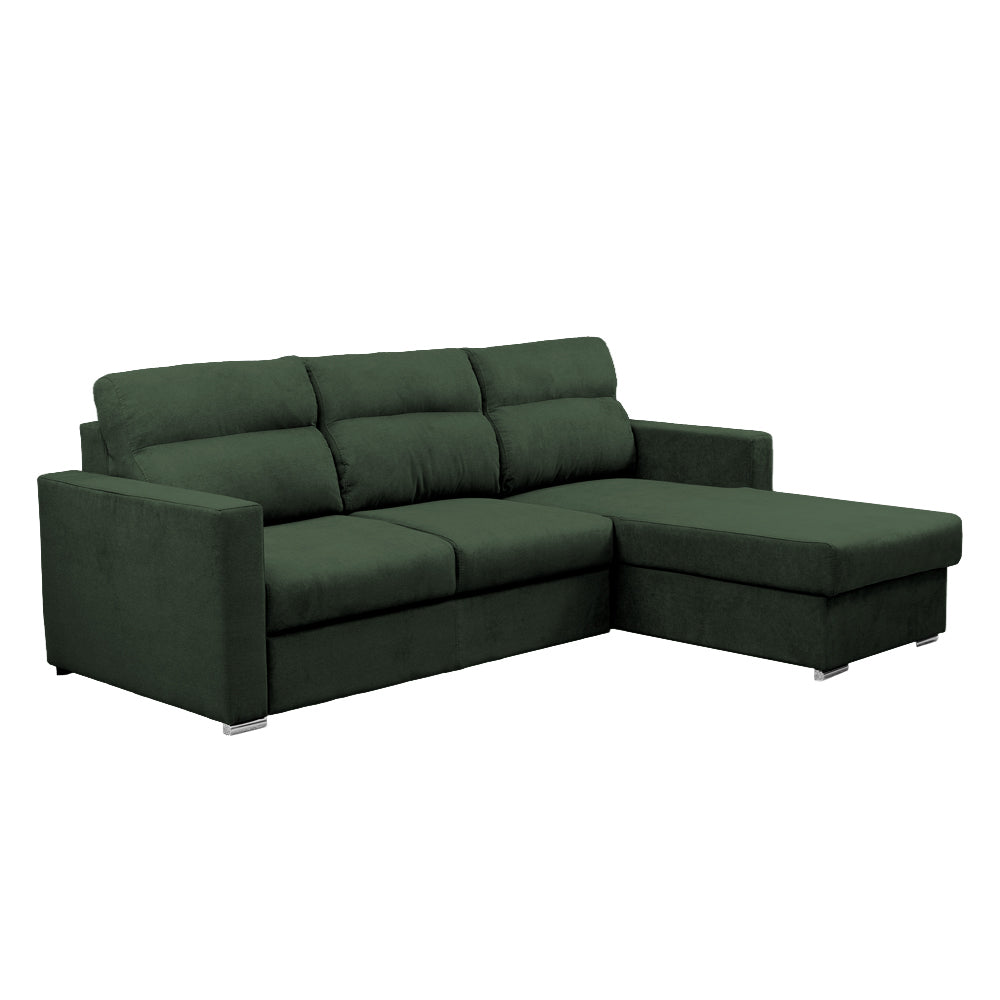 Divano con letto estraibile e penisola contenitore reversibile verde Elba