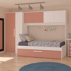 Brückenbett mit Ausziehbett in Weiß und Altrosa - Pinky