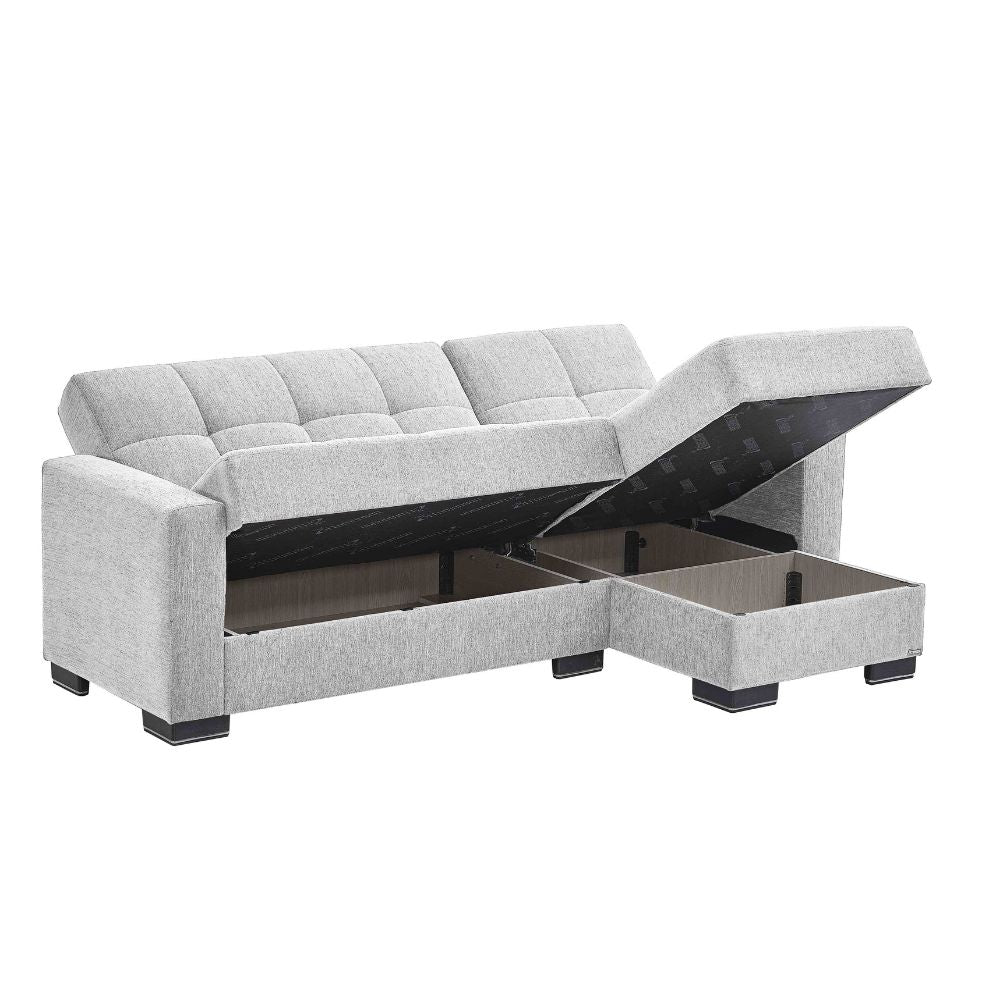 Divano letto con penisola reversibile e doppio contenitore tessuto grigio chiaro - Fermina Lounge