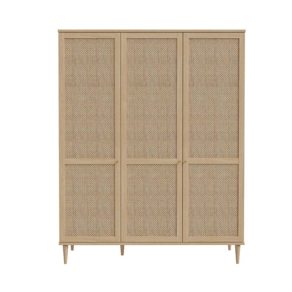Armadio 3 ante frontali effetto rattan intrecciato colore rovere 165x52x208H Livia