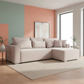 Divano angolare beige con letto Easy Open, contenitore e penisola reversibile Emily
