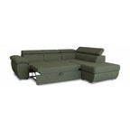 Divano letto angolare con penisola destra e pouf contenitore verde oliva Fiona
