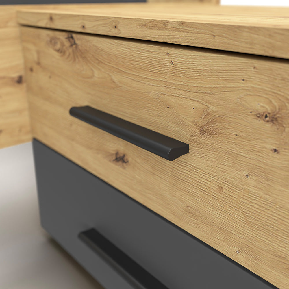 MERIA DOPPELBETT 180 CM MIT NACHTTISCHEN ANTHRAZIT/EICHE