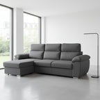 Divano con penisola contenitore rivestito in tessuto colore grigio - Como II
