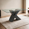 Tavolo fisso con piano in vetro e gambe incrociate effetto legno nero 150x90x76H Duncan