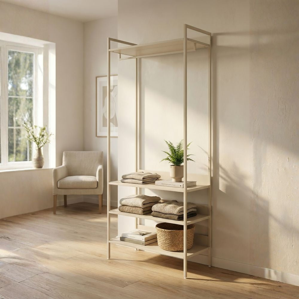Mobile ingresso con appendiabiti e 4 ripiani colore beige Dhaka41B