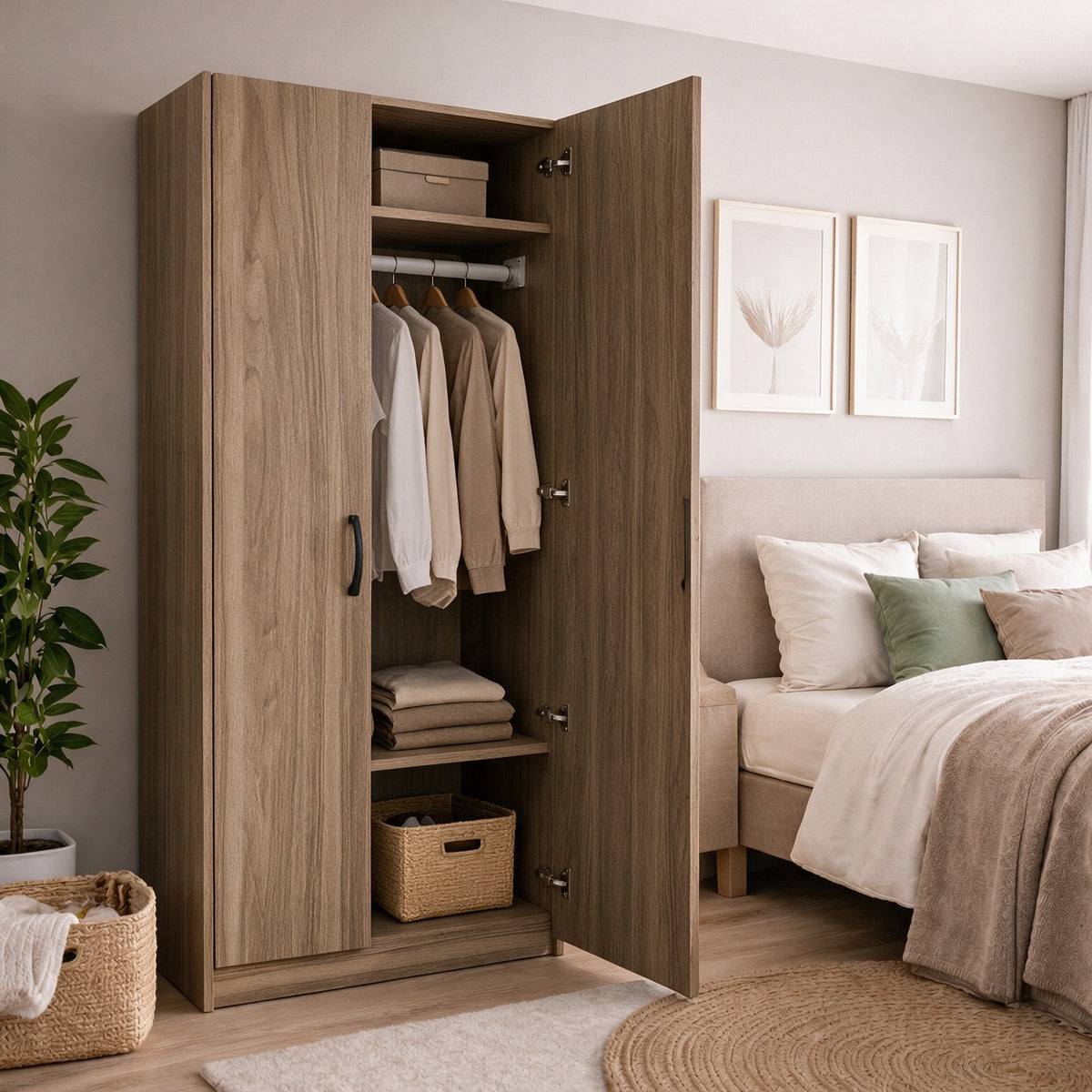 Armadio con due ante colore noce naturale 91x52x210H cm - ARM290