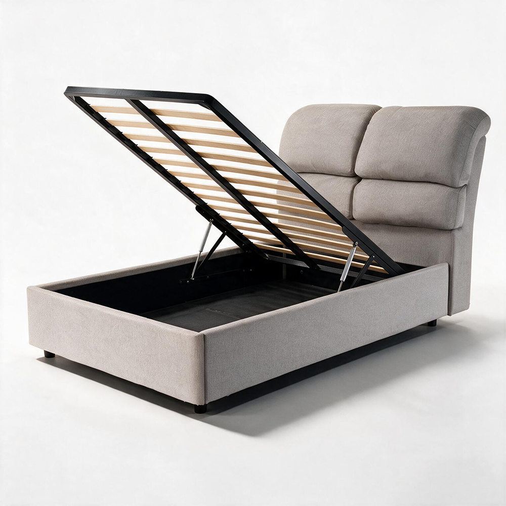 Letto una piazza e mezza contenitore in tessuto Aragon tortora 120x190 Sofaback