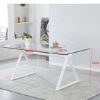Tavolo da pranzo 180×90 cm in vetro temperato con gambe a cavalletto bianche Skylar
