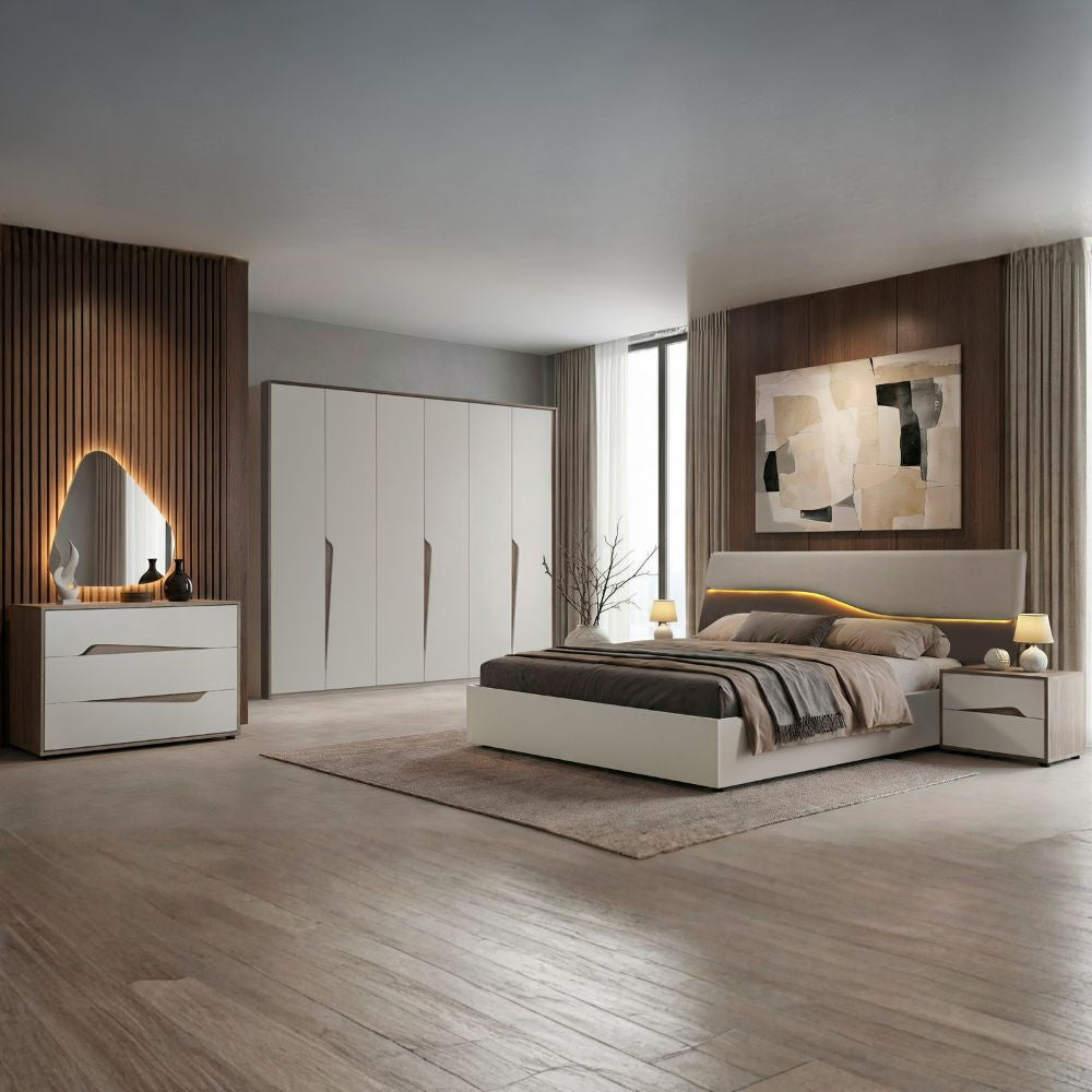 Camera da letto completa con letto contenitore colore cashmere e olmo - Lunar
