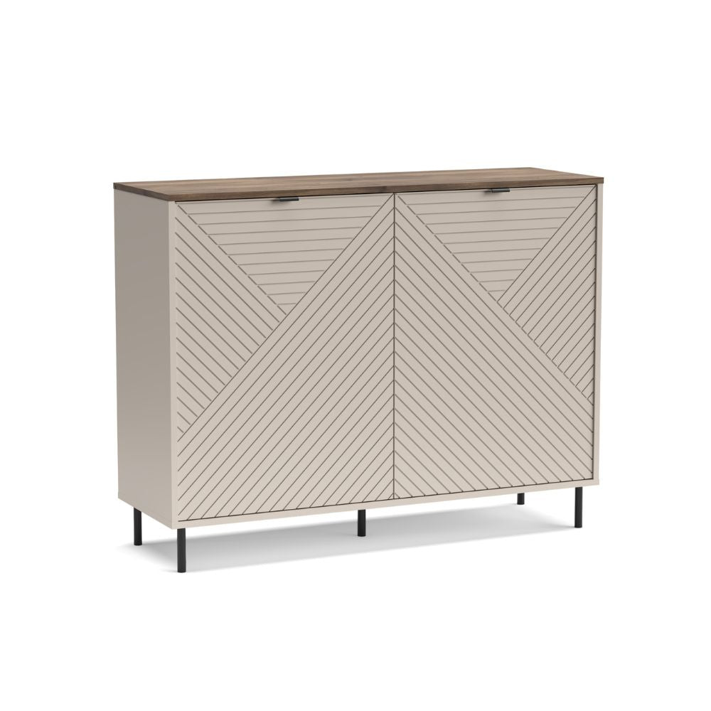 Credenza 2 ante design geometrico colore cashmere e top rovere Mirage01
