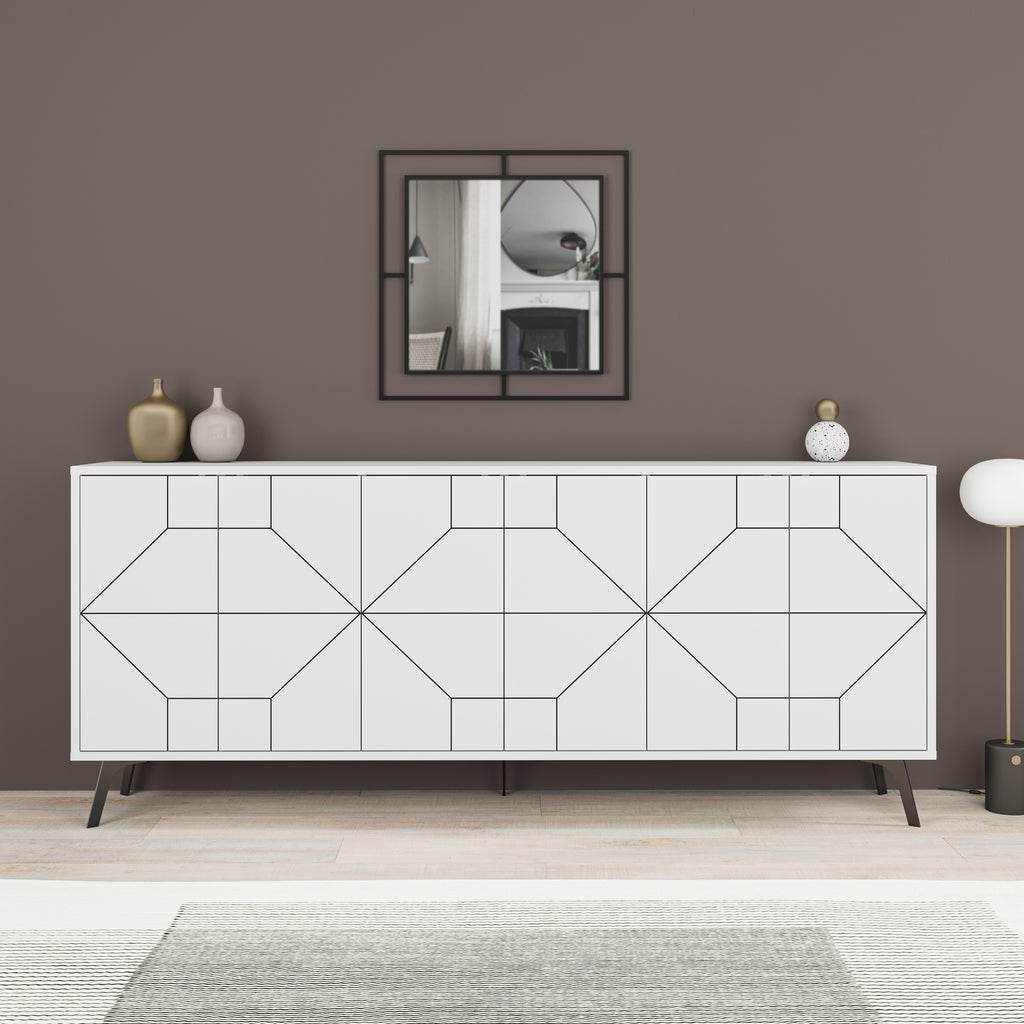 Kommode mit Türen und geometrischem Design 184 cm Farbe Weiß - Dune
