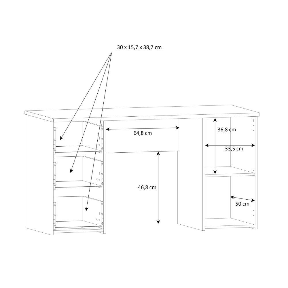 Bureau avec 3 tiroirs et une porte 138x60x75 couleur chêne Domitilla