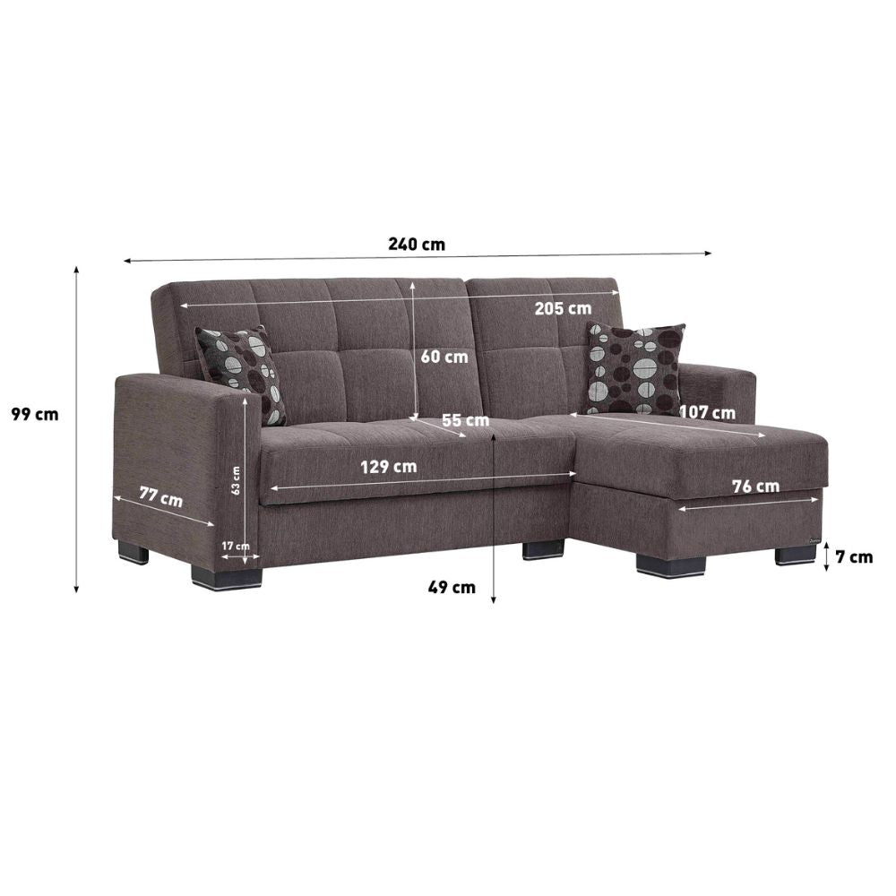Divano letto con penisola reversibile e doppio contenitore tessuto grigio chiaro - Fermina Lounge