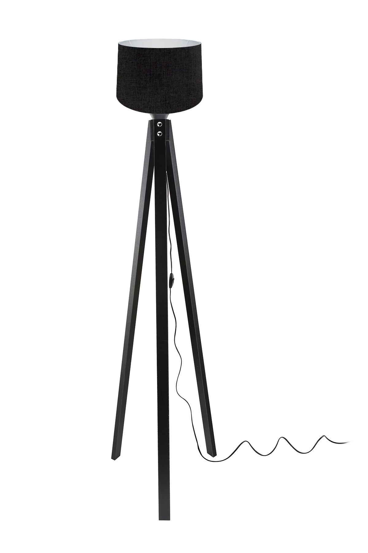 Lampadaire trépied noir avec abat-jour en tissu noir - DECONE3566