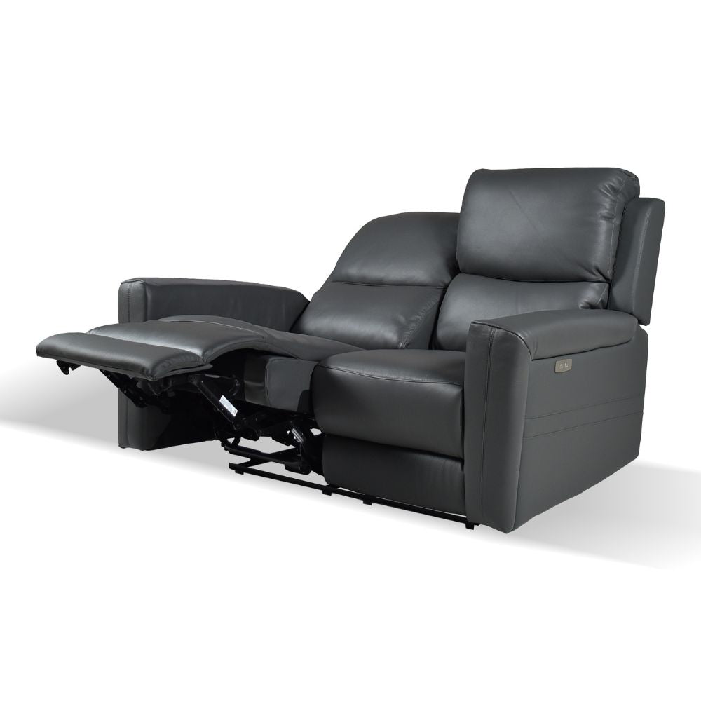 Canapé 2 places en cuir véritable avec repose-pieds électriques couleur gris foncé - Claus