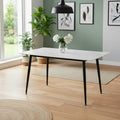 Tavolo da pranzo 140×80 cm in ceramica effetto marmo bianco e gambe nere Kilo