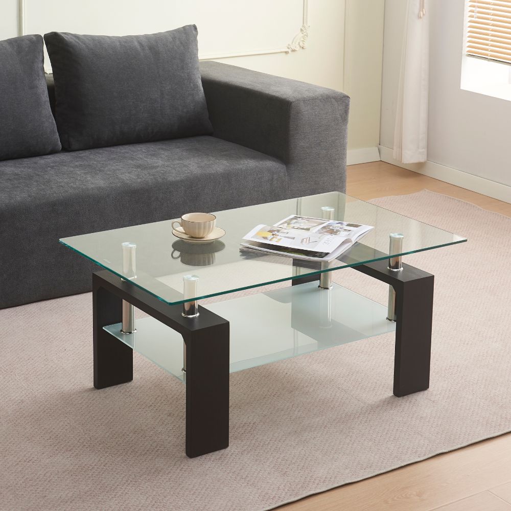 Tavolino nero con due ripiani in vetro 110x60x45H Titania