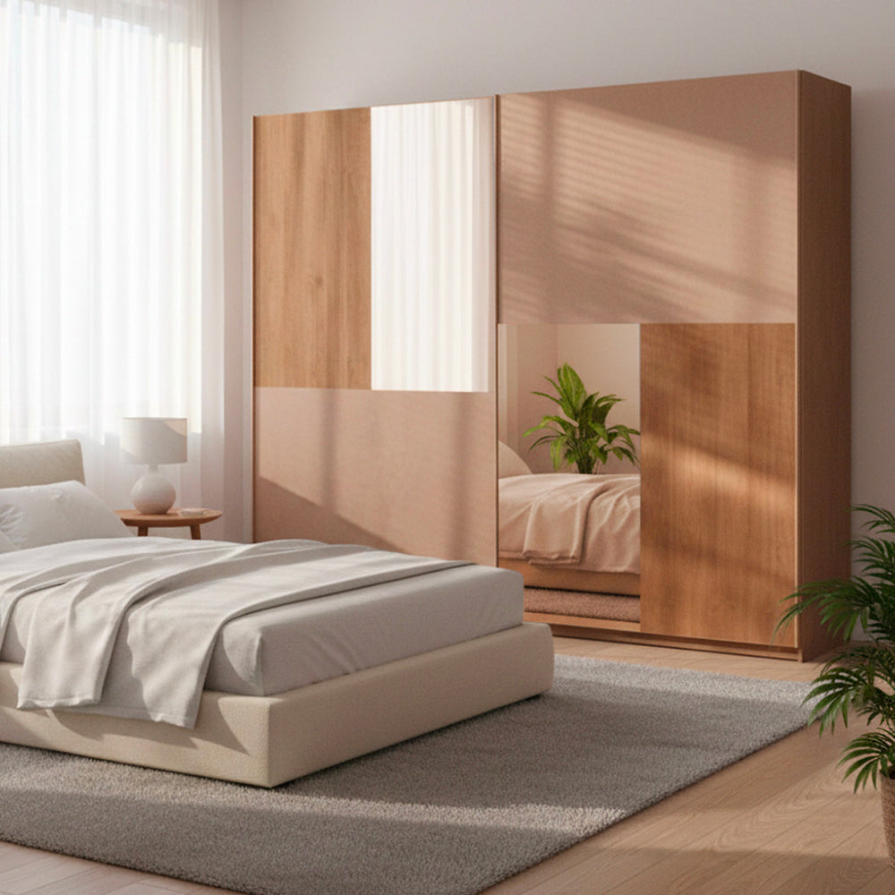 Schrank 275 cm mit 2 Schiebetüren in Bronzefarbe Quecksilber mit Spiegeln - Quinn