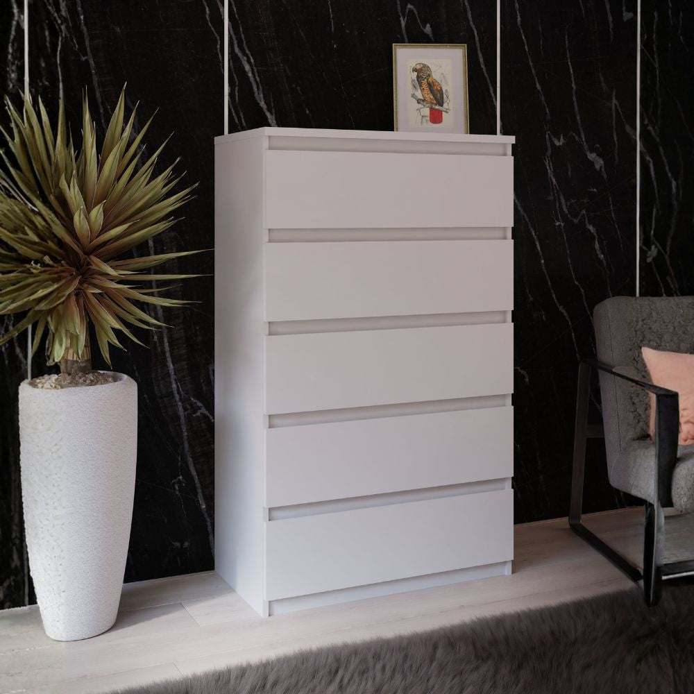 Cassettiera 5 cassetti colore bianco opaco  77.2x42.2x128H Morgan
