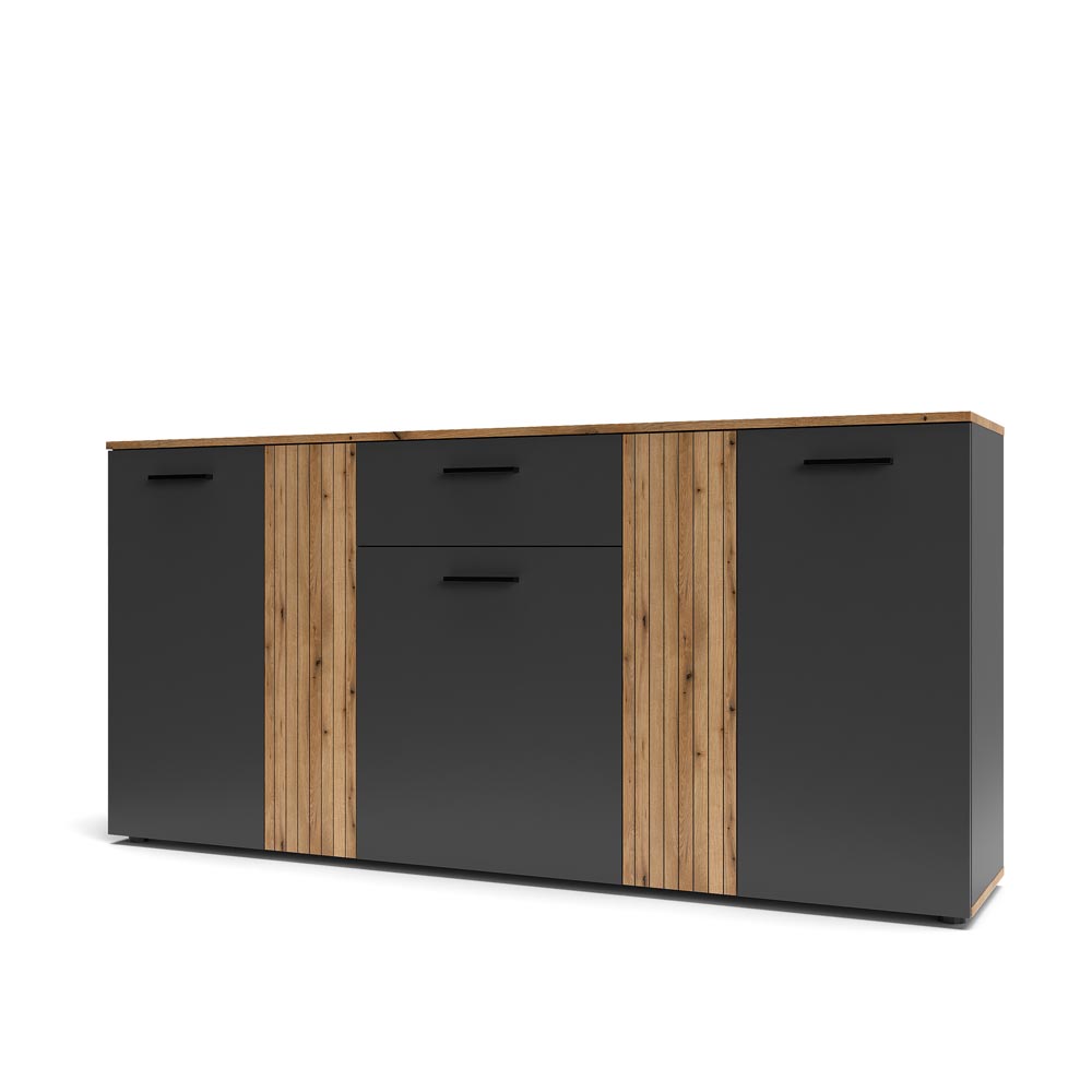 Madia con 5 ante, 1 cassetto e dettaglio listellato reversibile antracite e rovere evoque Esteban858