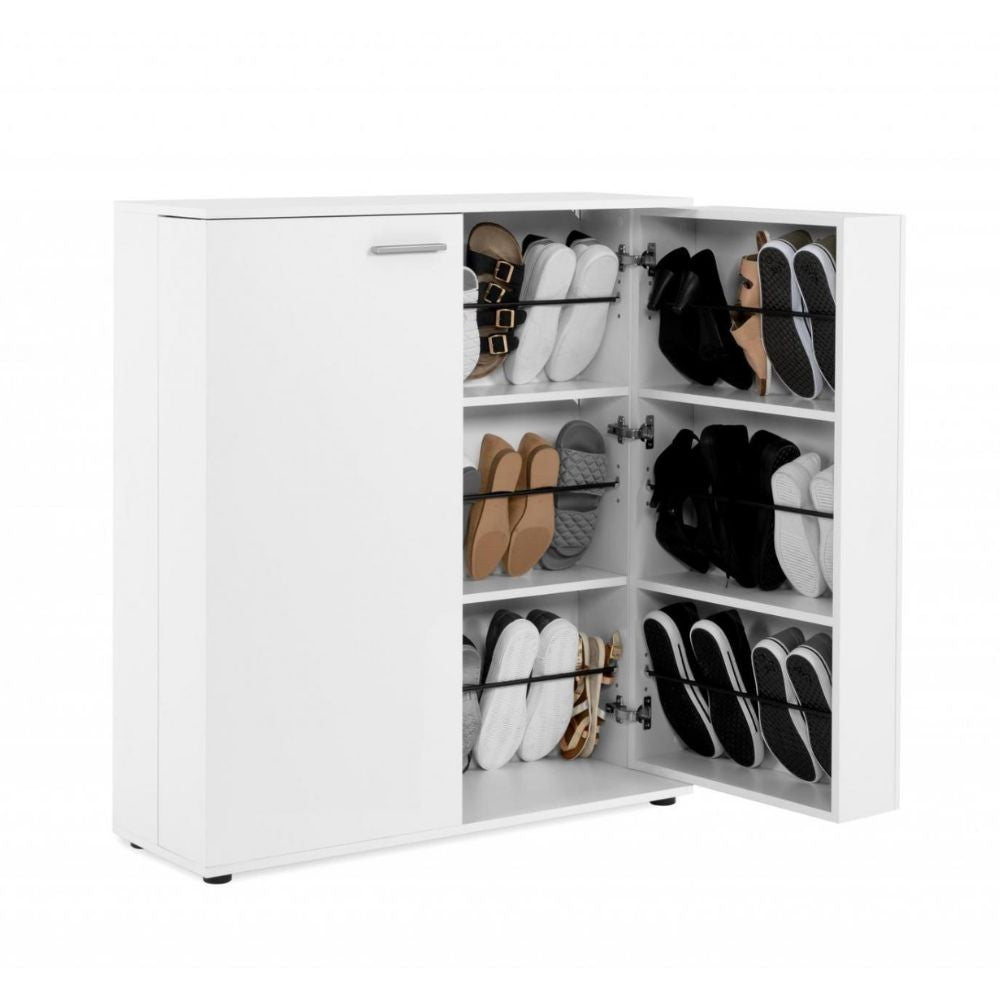 Meuble à chaussures 100x110h cm avec 2 portes et 8 étagères coloris blanc - Satos02A