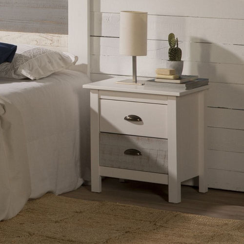 Comodino in legno massiccio colore bianco e grigio 46x35x49,5H cm - Romantica