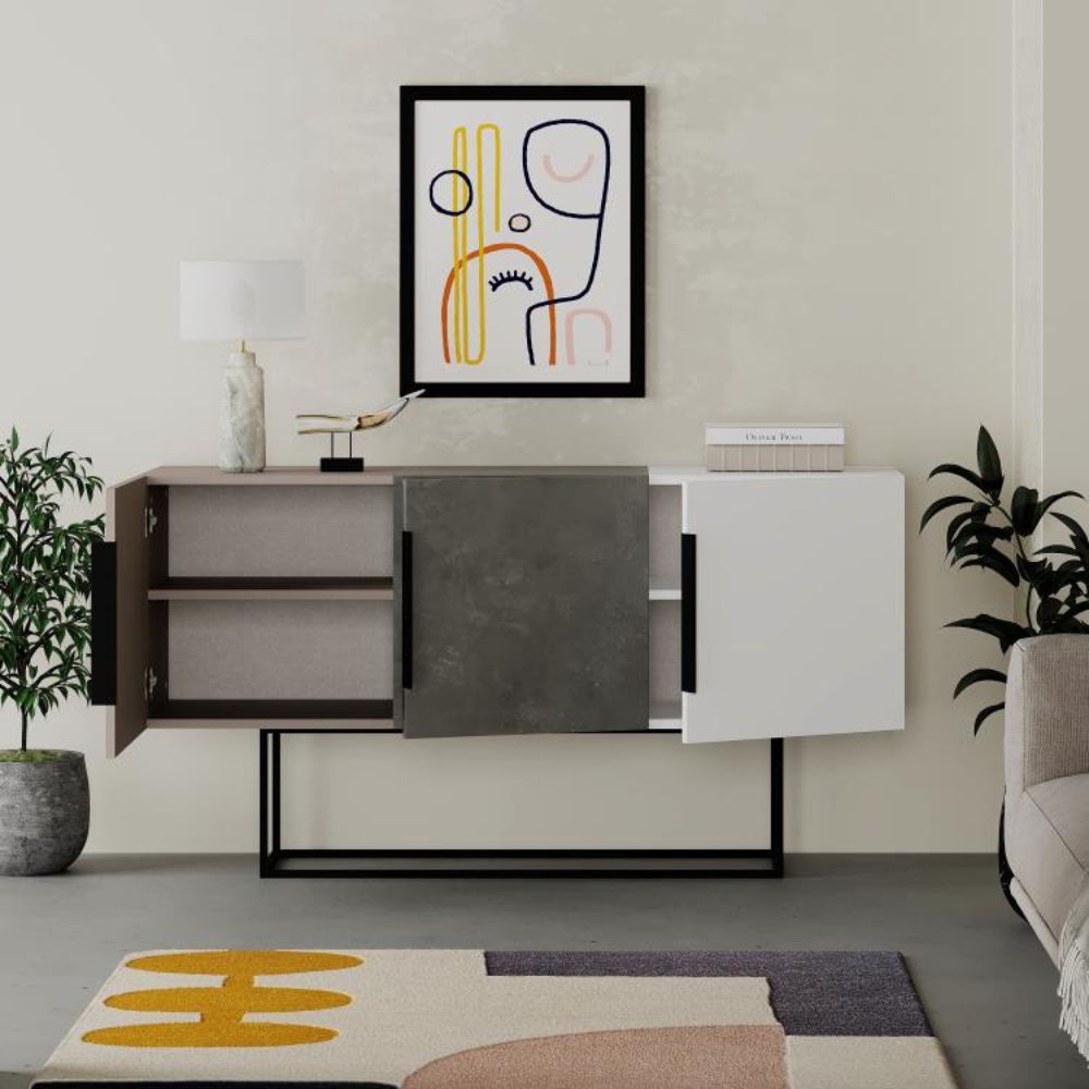 Madia con 3 ante colore tortora e cemento e bianco 150 cm - Tontini