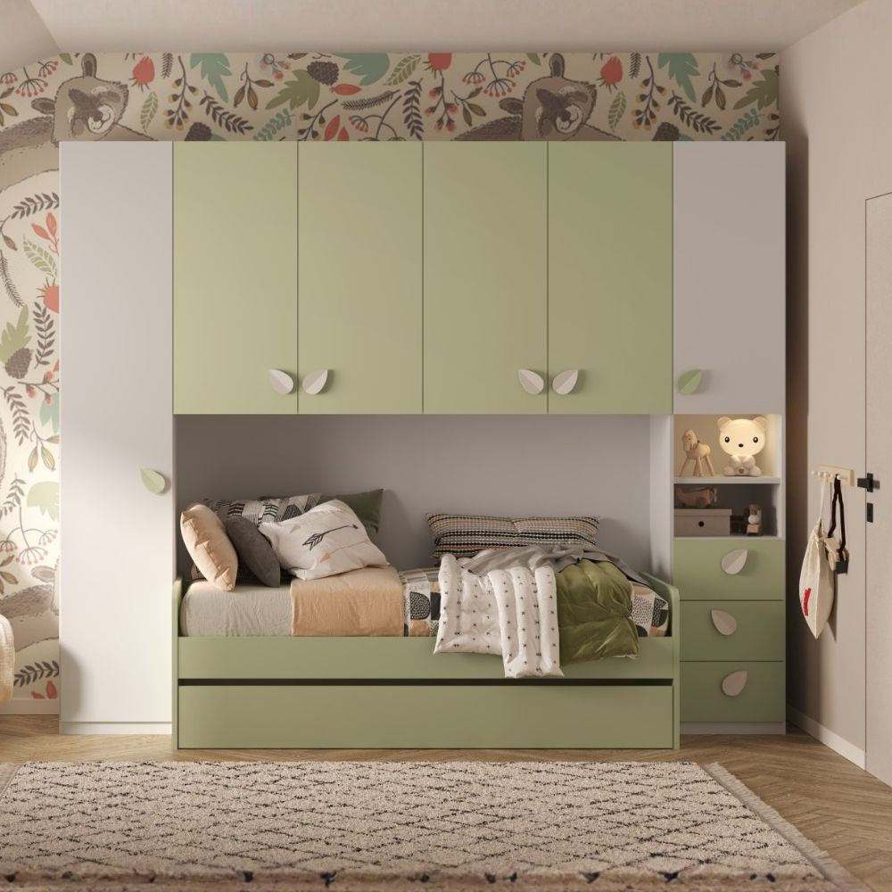 Chambre pont avec 2 lits coloris blanc mat et vert pistache 293x5x240.5H Gilbert