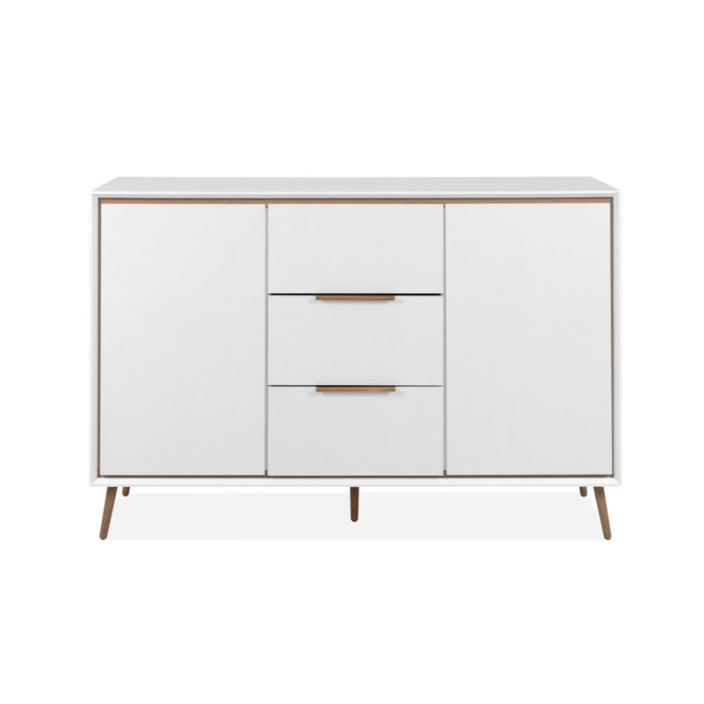 Madia con 2 ante e 3 cassetti colore bianco e particolari quercia 135x90H cm - Borgo