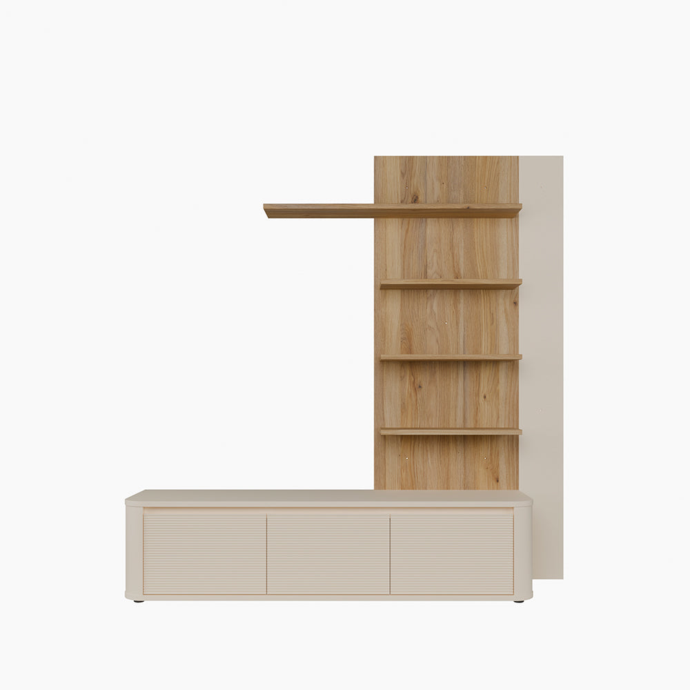 Parete Attrezzata con porta Tv e libreria rovere e cashmere Core Piccolo