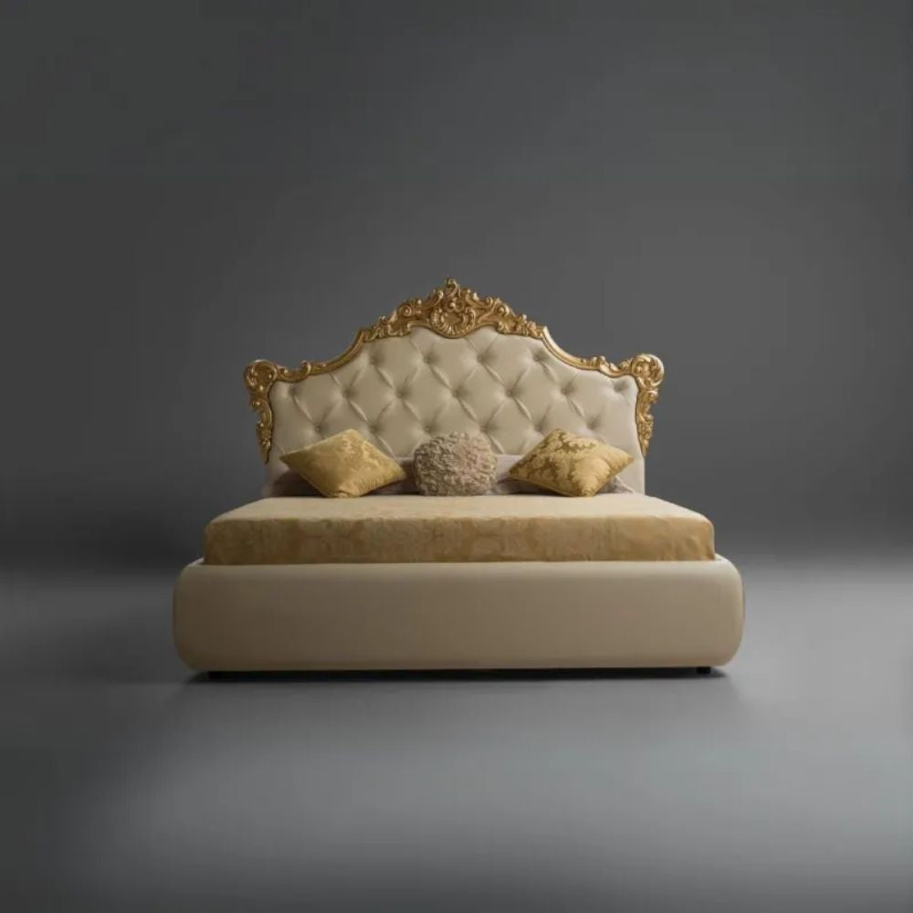 Letto matrimoniale con contenitore e testiera capitonnè colore crema - Savoia