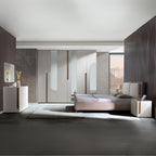 Camera da letto completa armadio 6 ante con specchi e letto contenitore colore cashmere e olmo biscotto - Tatido