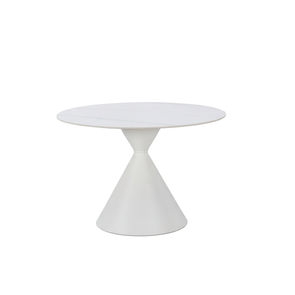 Tavolo rotondo Ø120 cm in ceramica effetto marmo bianco con base conica in metallo Taini