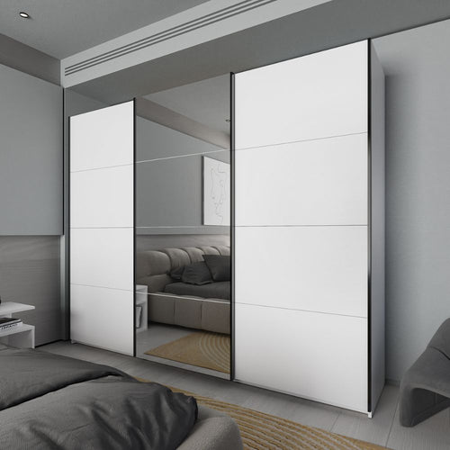 Armadio con ante scorrevoli colore bianco con specchio 255x205H cm - Zegna