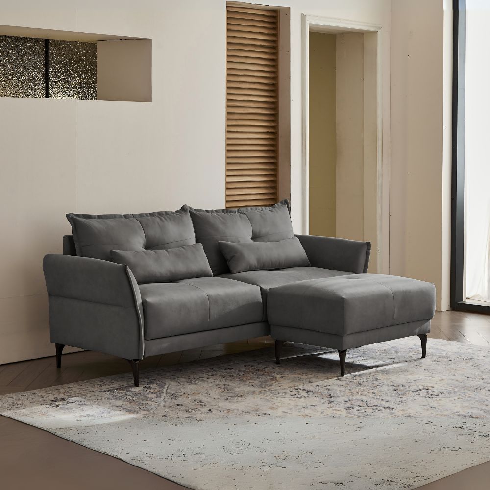 Divano 3 posti con pouf in tessuto grigio scuro 196x76x86H Nutmeg