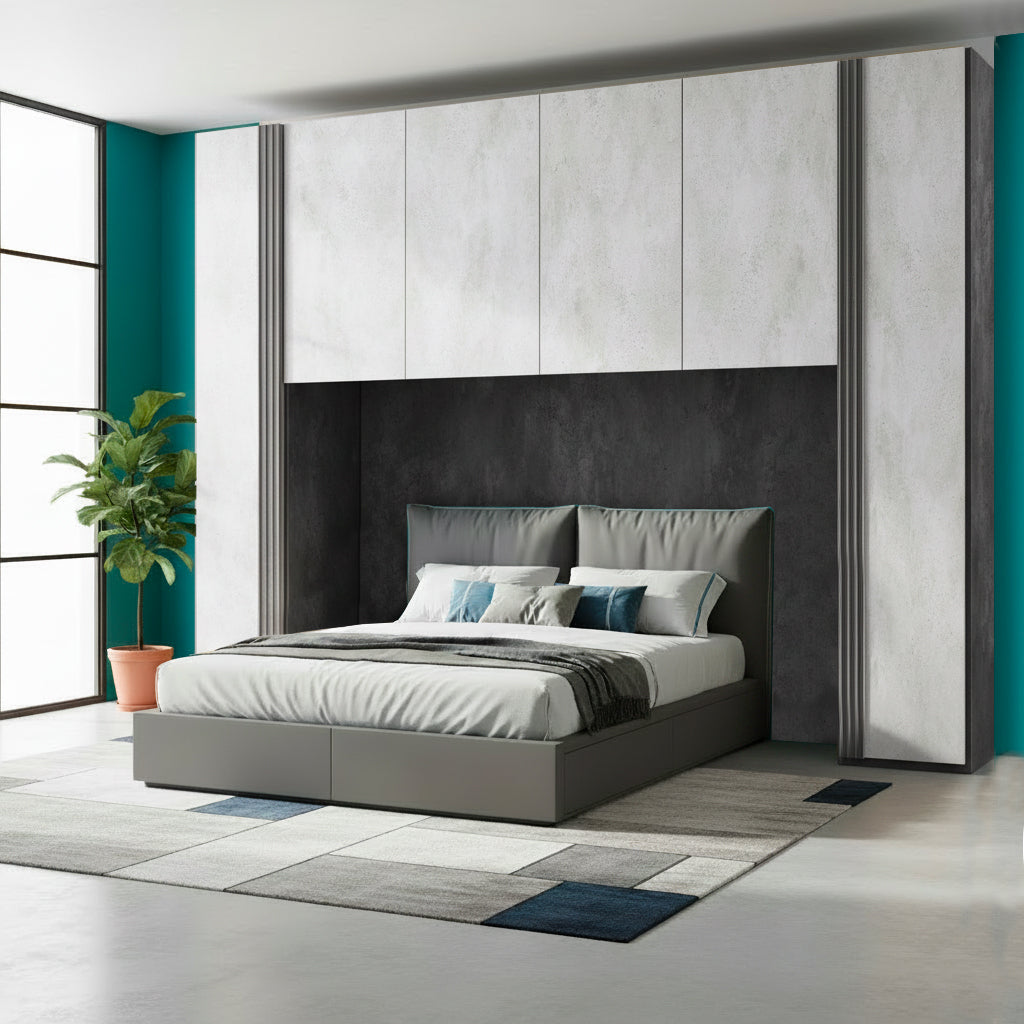 Armadio a ponte matrimoniale 319 cm con 6 ante battenti colore loto nero e bianco Selva
