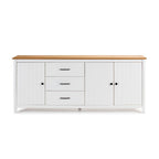 Buffet en bois massif avec 3 portes et 3 tiroirs coloris blanc et pin 191x40x80H cm - Vanda