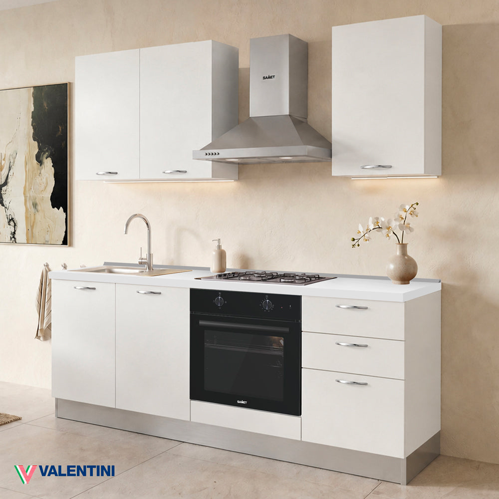Cucina completa con elettrodomestici colore bianco poro Taurusnew 195 cm Industrie Valentini