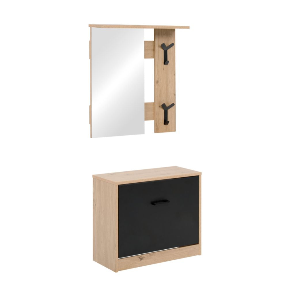 Mobile ingresso con specchio, appendiabiti e scarpiera colore rovere e nero Limone41A