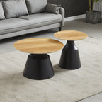 Set tavolini rotondi in ceramica rovere con struttura in metallo nero Dual