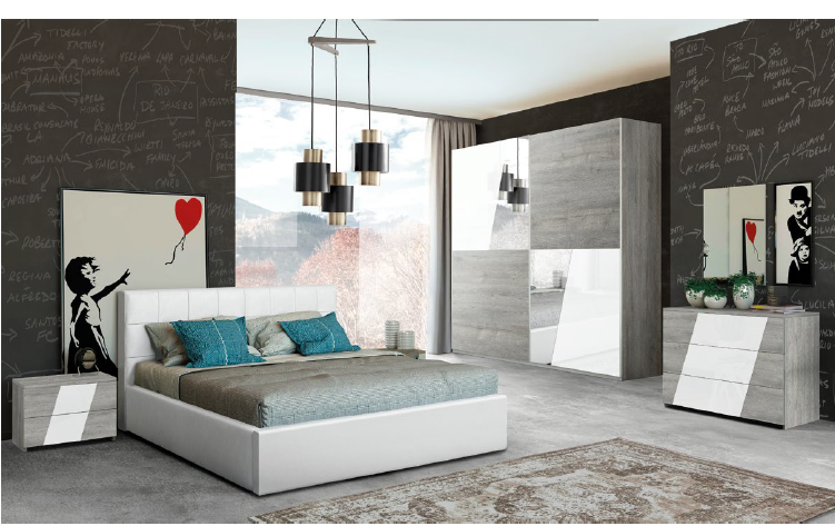 Camera da letto completa colore grigio e bianco lucido - Mania