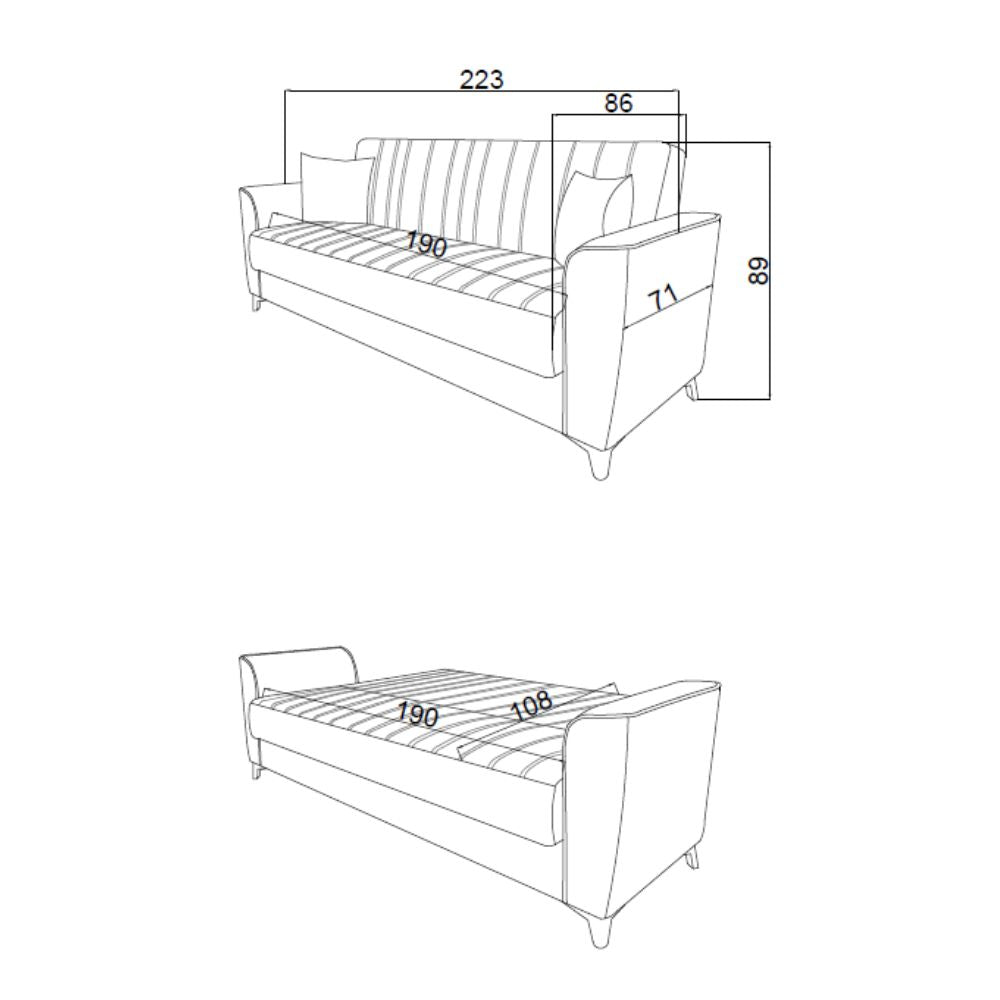Divano a 3 posti con contenitore e funzione letto colore marrone 223 cm - Mokel