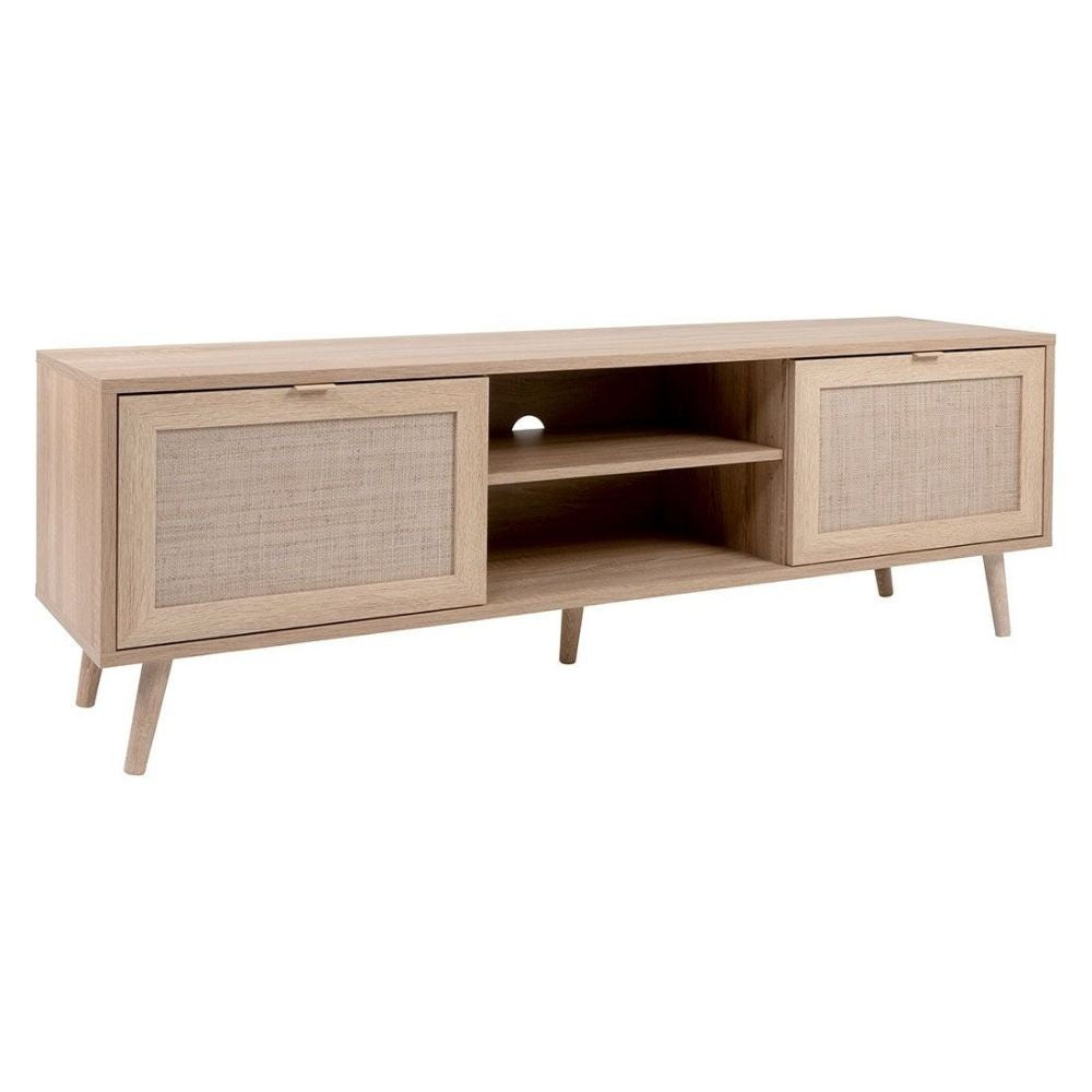 Mobile porta TV 150x52h cm con 2 ante colore quercia e effetto vimini - Bali 56A