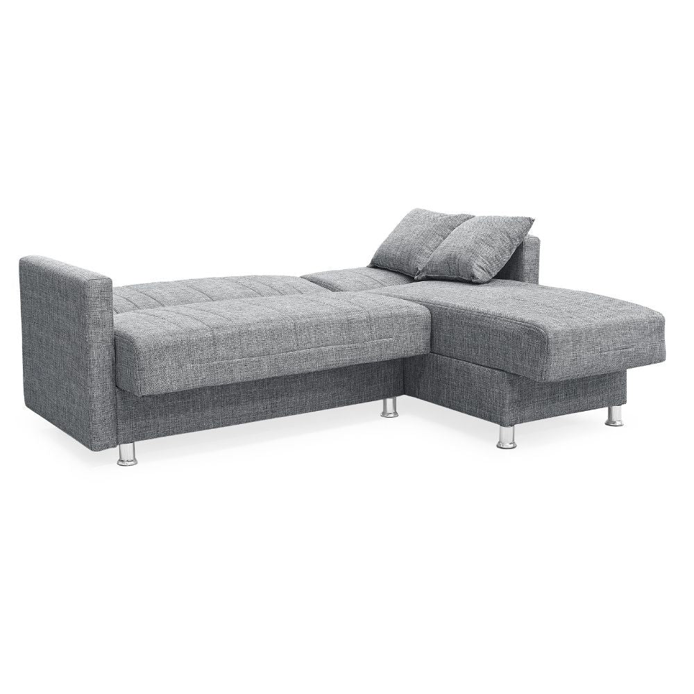 Divano letto con penisola contenitore reversibile tessuto grigio 200x134x80H Oasis